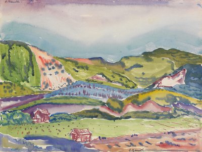 1913年頃の赤い家のある山 作： Charles Demuth