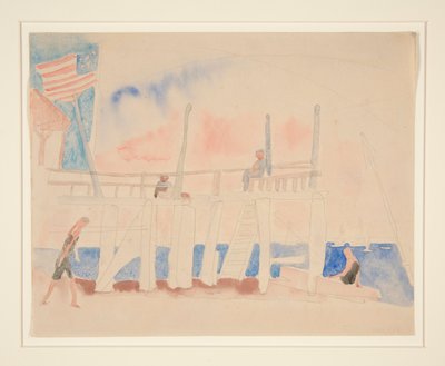 4 人の人物がいる桟橋 作： Charles Demuth