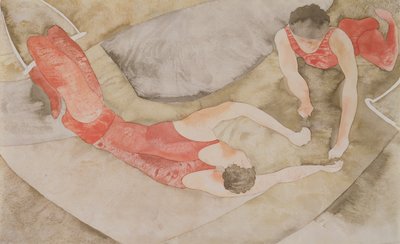 2つの空中ブランコパフォーマーレッド、1916年（紙にトイレ） 作： Charles Demuth