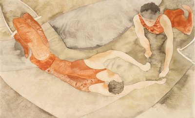 赤で 2 つの空中ブランコのパフォーマー 作： Charles Demuth