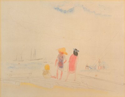ビーチで2人の女性と子供（トイレと紙に鉛筆） 作： Charles Demuth