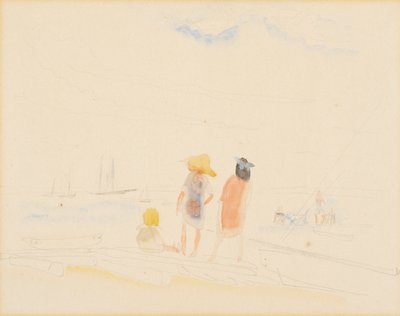 2 人の女性とビーチの子供 作： Charles Demuth