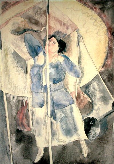 パンチバッグを持つ女（水彩・紙） 作： Charles Demuth