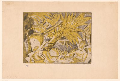 ヤシの木の下で日光浴をする人物 A la Guadeloupe (オブジェクトのタイトル) 作： Charles Dufresne (signed by artist)