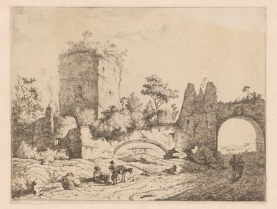 塔跡と門のある風景 廃墟風景版画（連載タイトル） Cahier de Ruinees et de Paysages (シリーズタイトル) 作： Charles Echard (attributed to)