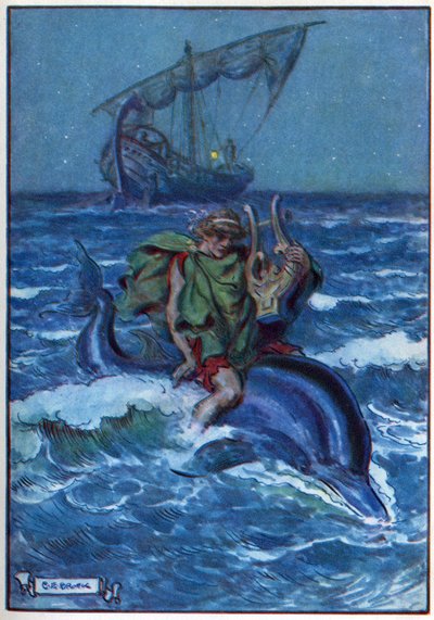アリオン、「子供の時間：古典からの物語」から、Waverley Book Companyが発行 作： Charles Edmund Brock
