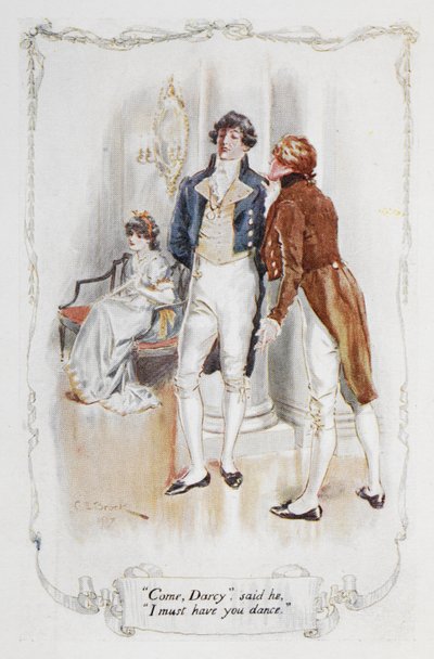 ジェーン・オースティン作「高慢と偏見」の挿絵「ダーシーに来て、踊ってもらいたい」 作： Charles Edmund Brock