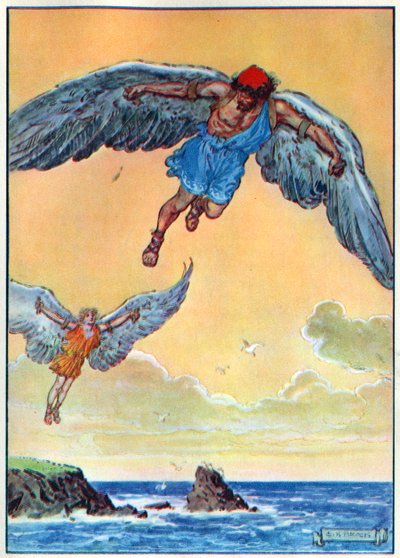 デイダロスとイカルス、「子どもの時間：古典からの物語」、Waverley Book Company発行 作： Charles Edmund Brock