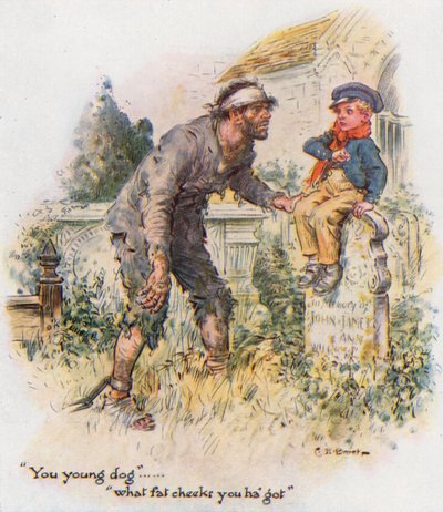 大きな期待、ピップは教会の墓地で囚人に遭遇 作： Charles Edmund Brock