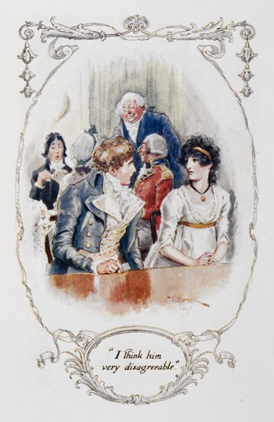 ジェーン・オースティン作「高慢と偏見」のイラスト「彼はとても嫌だと思う」 作： Charles Edmund Brock