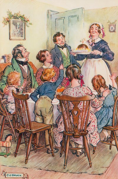 チャールズディケンズのクリスマスキャロルのイラスト 作： Charles Edmund Brock