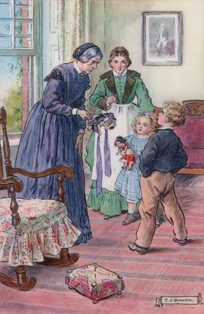 Rose Terry CookeによるMiss Beulahのボンネットのイラスト 作： Charles Edmund Brock