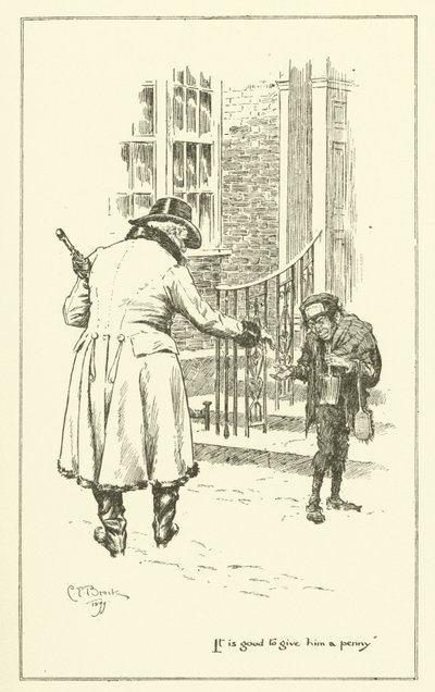 チャールズ・ラムの「The Essays of Elia」の挿絵（彫刻）。 作： Charles Edmund Brock