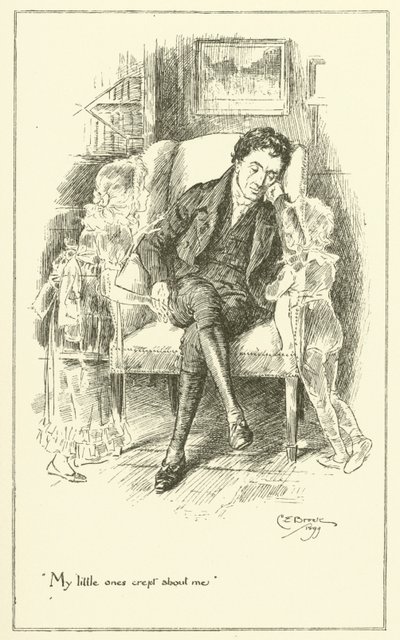 チャールズ・ラムの「The Essays of Elia」の挿絵（彫刻）。 作： Charles Edmund Brock