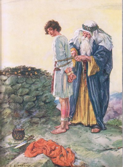 アイザックは死ぬのですか？聖書のイラスト、美徳出版、1928 作： Charles Edmund Brock