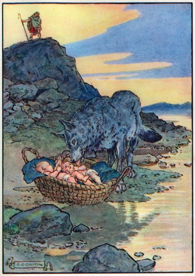 ロバールスとレムス、 『The Children&39;s Hour：Stories from the Classics』から、Waverley Book Companyから出版 作： Charles Edmund Brock