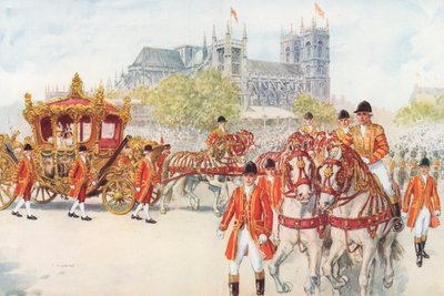戴冠式の馬車がエンバンクトメントに向かう（カラーリトグラフ 作： Charles Edmund Brock