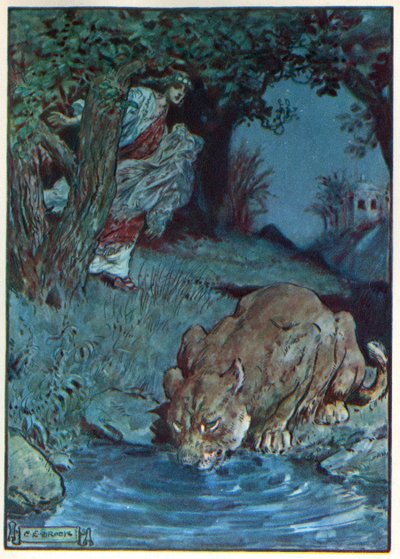 Thisbe and the Lioness、from the The Children&39;s Hour：Stories from the Classics、the Waverley Book Company 作： Charles Edmund Brock