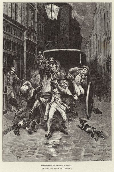 Arrestation de Georges Cadoudal.ジョルジュ・カドゥダルの逮捕（ブルトン王党派の反乱分子、パリ 作： Charles Edouard Delort