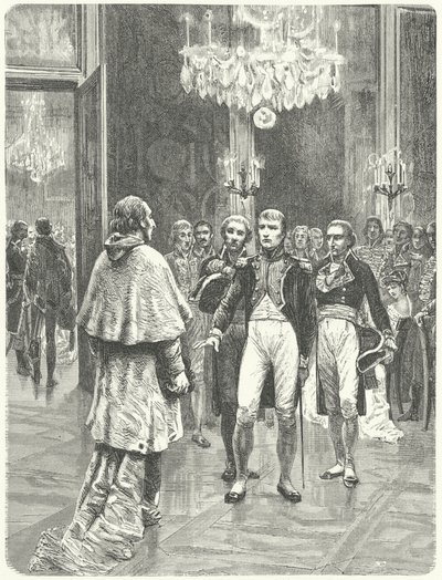 パリのチュイルリー宮殿でエルコーレ・コンサルヴィ枢機卿を迎えるナポレオン 作： Charles Edouard Delort