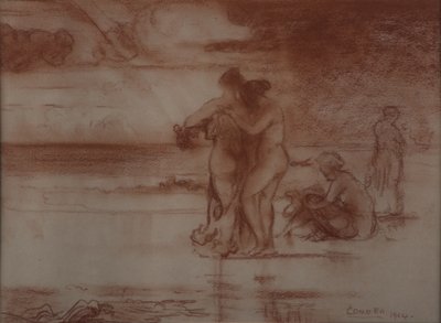 ヌード入浴、1904年（紙に赤いチョーク） 作： Charles Edward Conder