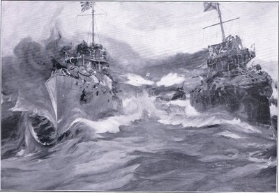 駆逐艦間の戦い、挿絵ラッセル日露戦争第1巻、1900年 作： Charles Edward Dixon