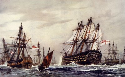 勝利を称える爆弾ケッチ、1805年12月 作： Charles Edward Dixon