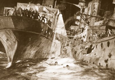 海に落ちた負傷した船員を救う中尉ラトランド 作： Charles Edward Dixon