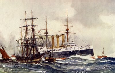 南砂の灯台を通過するHMSケント 作： Charles Edward Dixon