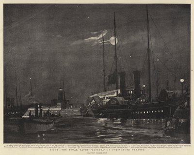 夜、ポーツマスハーバーのロイヤルヨットアルバータ 作： Charles Edward Dixon