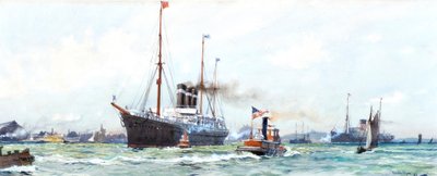 蒸気船とタグボート 作： Charles Edward Dixon