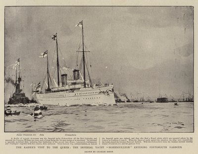カイザーの女王の訪問、ポーツマス港に入る帝国ヨットホーエンツォレルン 作： Charles Edward Dixon