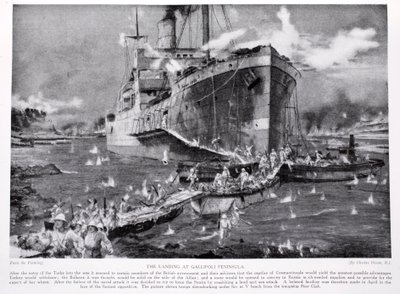 ガリポリ半島の着陸、「ハッチンソンのイギリス国民の物語」、1920年頃のイラスト 作： Charles Edward Dixon