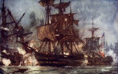 ナイル川の戦いでの雄大さ、1798 作： Charles Edward Dixon
