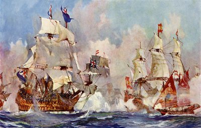 マラガの戦いでのジョージ王子、1704年 作： Charles Edward Dixon