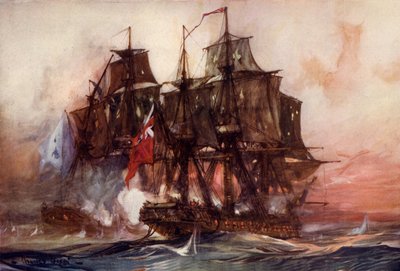 生意気なアレトゥサとフランスのベルプールとの決闘、1778年6月 作： Charles Edward Dixon