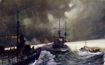 海軍演習で動作している魚雷艇 作： Charles Edward Dixon