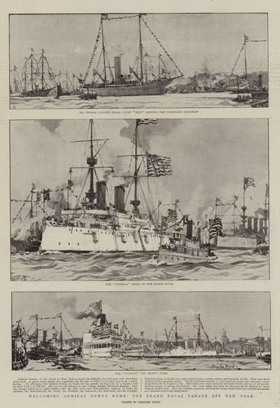 歓迎の提督デューイ家、ニューヨーク沖のグランド海軍パレード 作： Charles Edward Dixon
