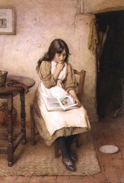 読書する少女（水彩・ガッシュ 作： Charles Edward Wilson