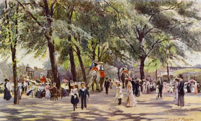 ロンドン動物園: ゾウがいるブロード ウォーク (カラー リソ) 作： Charles Edwin Flower