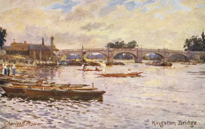 テムズ川キングストン橋（カラーリトグラフ） 作： Charles Edwin Flower