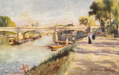 テムズ川ステインズ橋（カラーリトグラフ） 作： Charles Edwin Flower