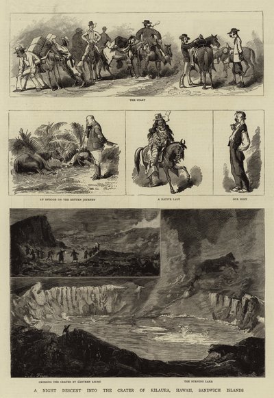 キラウエア、ハワイ、サンドイッチ諸島のクレーターへの夜間降下 作： Charles Edwin Fripp