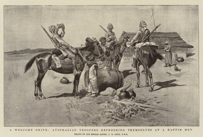 ウェルカムドリンク、オーストラリアの兵士、カフィールハットでリフレッシュ 作： Charles Edwin Fripp