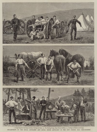 ブレコンシャー、ヘイのニューフォレストにある大砲と馬の大砲の野営地 作： Charles Edwin Fripp