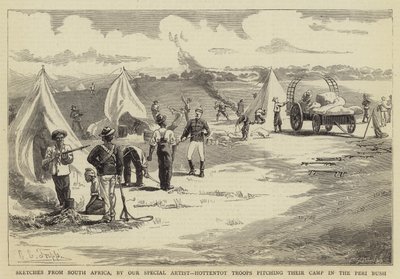 南アフリカからのスケッチ、ホッテントット軍、ペリブッシュでのキャンプ 作： Charles Edwin Fripp
