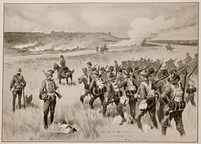 1900年5月29日、ドアンコップでの行動でハミルトン将軍の左翼を支援するロンドン市帝国ボランティア 作： Charles Edwin Fripp