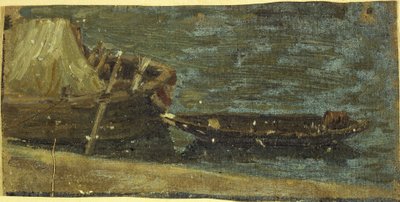 係留されたボート、1870年頃（キャンバスに油彩） 作： Charles Emile Cuisin