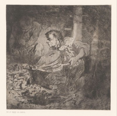 ふいごを持つ鍛冶屋 作： Charles Emile Jacque (attributed to)