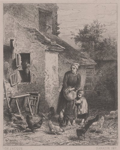 コートの一角、またはUn Coin de Cour（エッチング、彫刻、ドライポイント） 作： Charles Emile Jacque